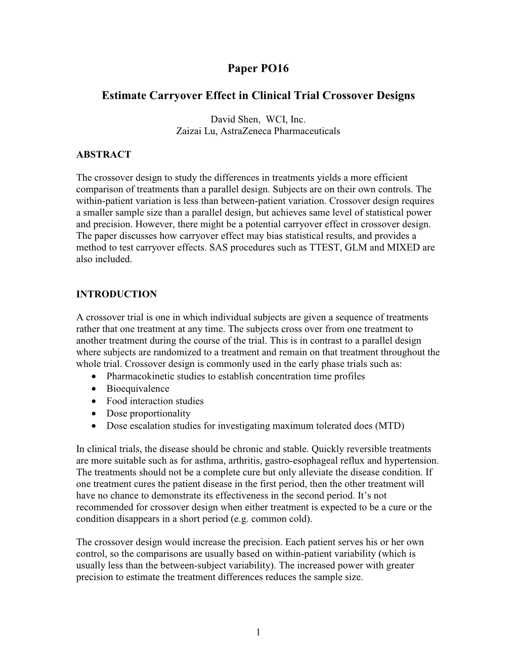 Estimate Carryover Effect in Clinical Trial Crossover Designs