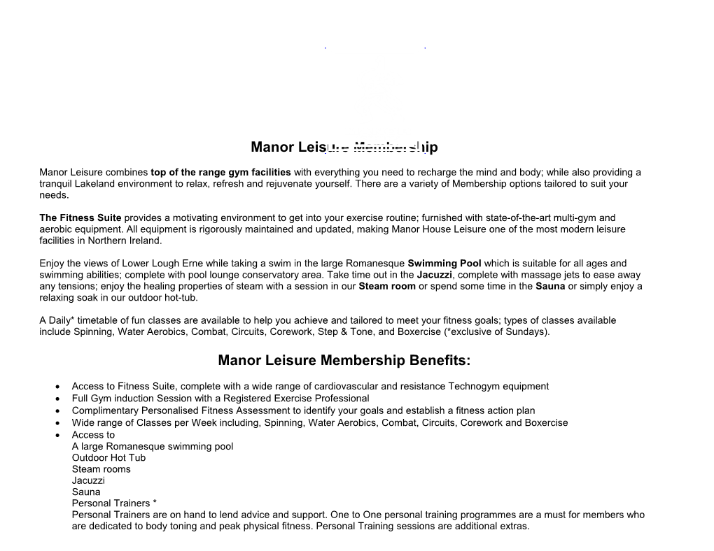 Manor Leisure Membership