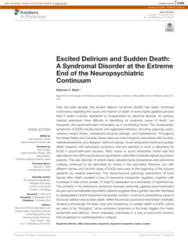 Excited Delirium and Sudden Death: a Syndromal Disorder at the Extreme End of the Neuropsychiatric Continuum