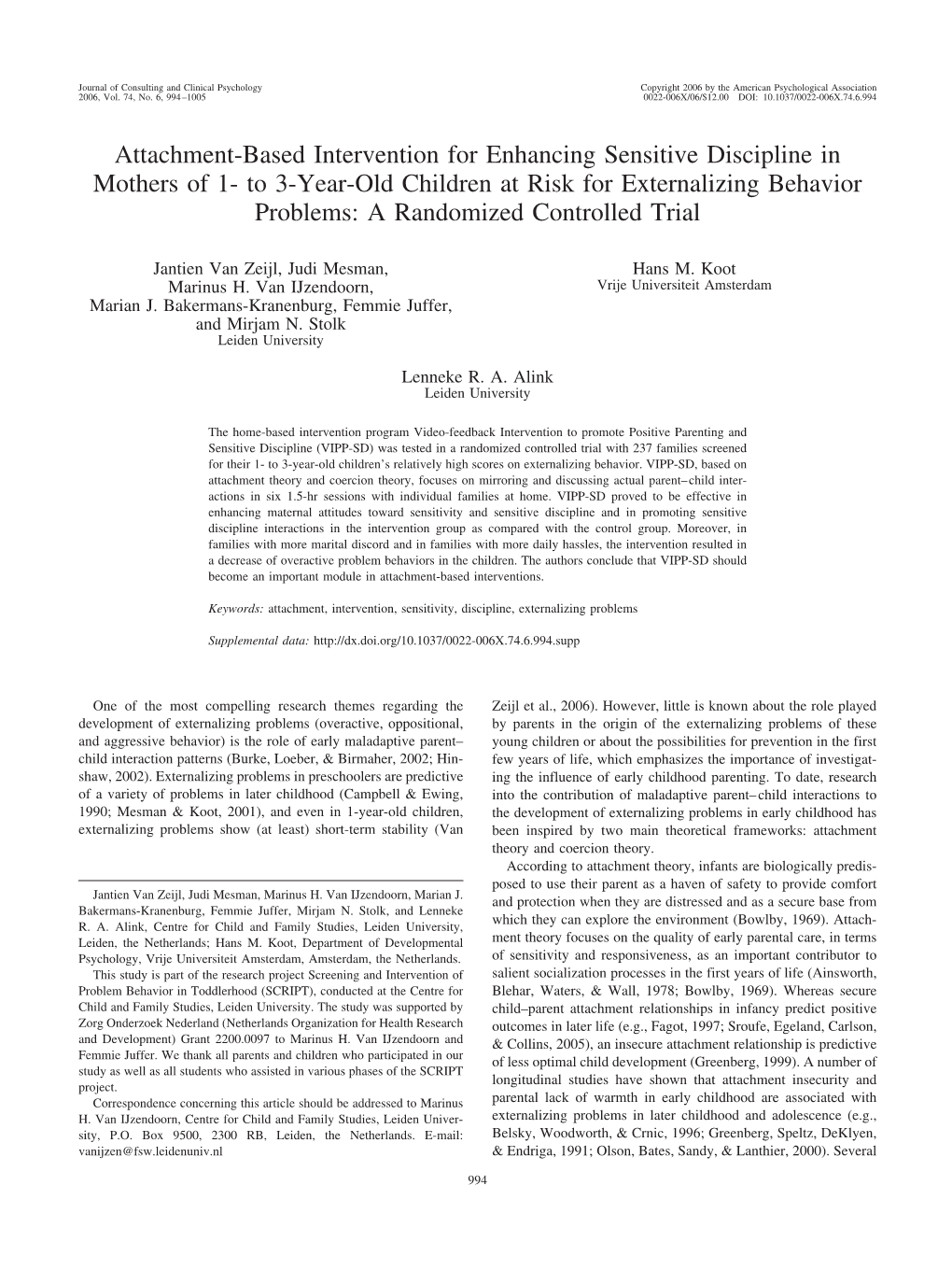 Attachment-Based Intervention for Enhancing Sensitive Discipline In