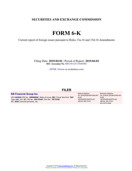 KB Financial Group Inc. Form 6-K Current Event Report Filed 2019-04