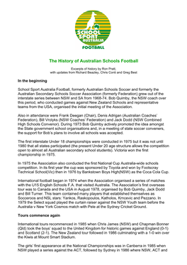The History of Australian Schools Football