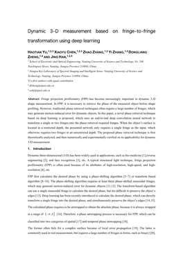 Dynamic 3-D Measurement Based on Fringe-To-Fringe Transformation Using Deep Learning