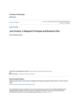 Just Country: a Magazine Prototype and Business Plan