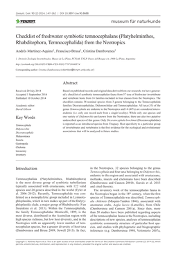 ﻿﻿Checklist of Freshwater Symbiotic Temnocephalans (Platyhelminthes, Rhabditophora, Temnocephalida) from the Neotropics