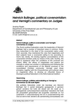 Heinrich Bullinger, Political Covenantalism and Vermigli's