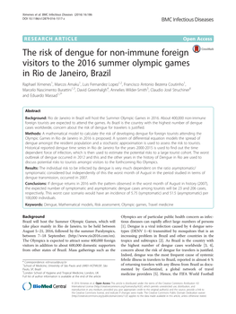 The Risk of Dengue for Non-Immune Foreign Visitors to the 2016 Summer
