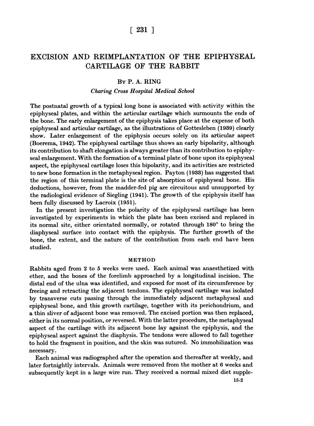 Excision and Reimplantation of the Epiphyseal Cartilage of the Rabbit