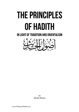 The Principles of Hadith – in Light of Tradition and Orientalism