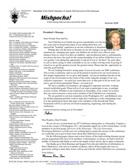Newsletter of the World Federation of Jewish Child Survivors of the Holocaust