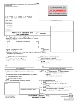 EJ-001 Amended ABSTRACT of JUDGMENT—CIVIL and SMALL