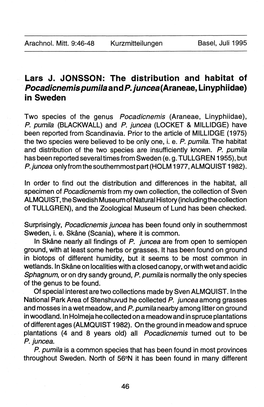 Lars J. JONSSON: the Distribution and Habitat Of