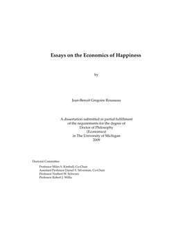 Essays on the Economics of Happiness