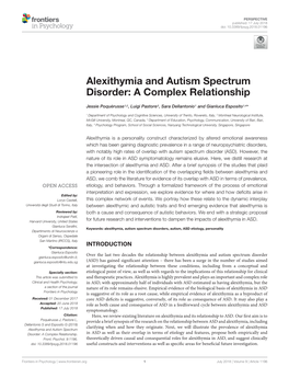 Alexithymia and Autism Spectrum Disorder: a Complex Relationship
