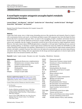 A Novel Leptin Receptor Antagonist Uncouples Leptin's Metabolic And