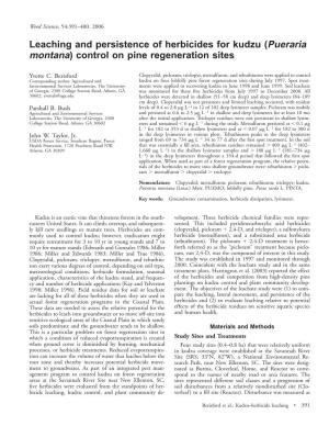 Leaching and Persistence of Herbicides for Kudzu (Pueraria Montana) Control on Pine Regeneration Sites