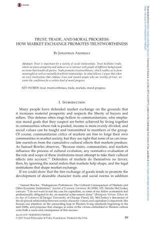 Trust, Trade, and Moral Progress: How Market Exchange Promotes Trustworthiness