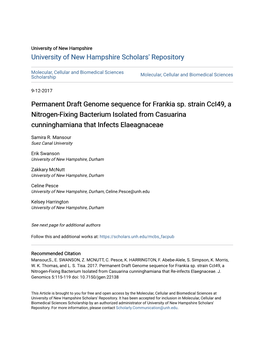 Permanent Draft Genome Sequence for Frankia Sp. Strain Cci49, a Nitrogen-Fixing Bacterium Isolated from Casuarina Cunninghamiana That Infects Elaeagnaceae