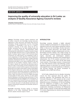 Improving the Quality of University Education in Sri Lanka: an Analysis of Quality Assurance Agency Council's Reviews