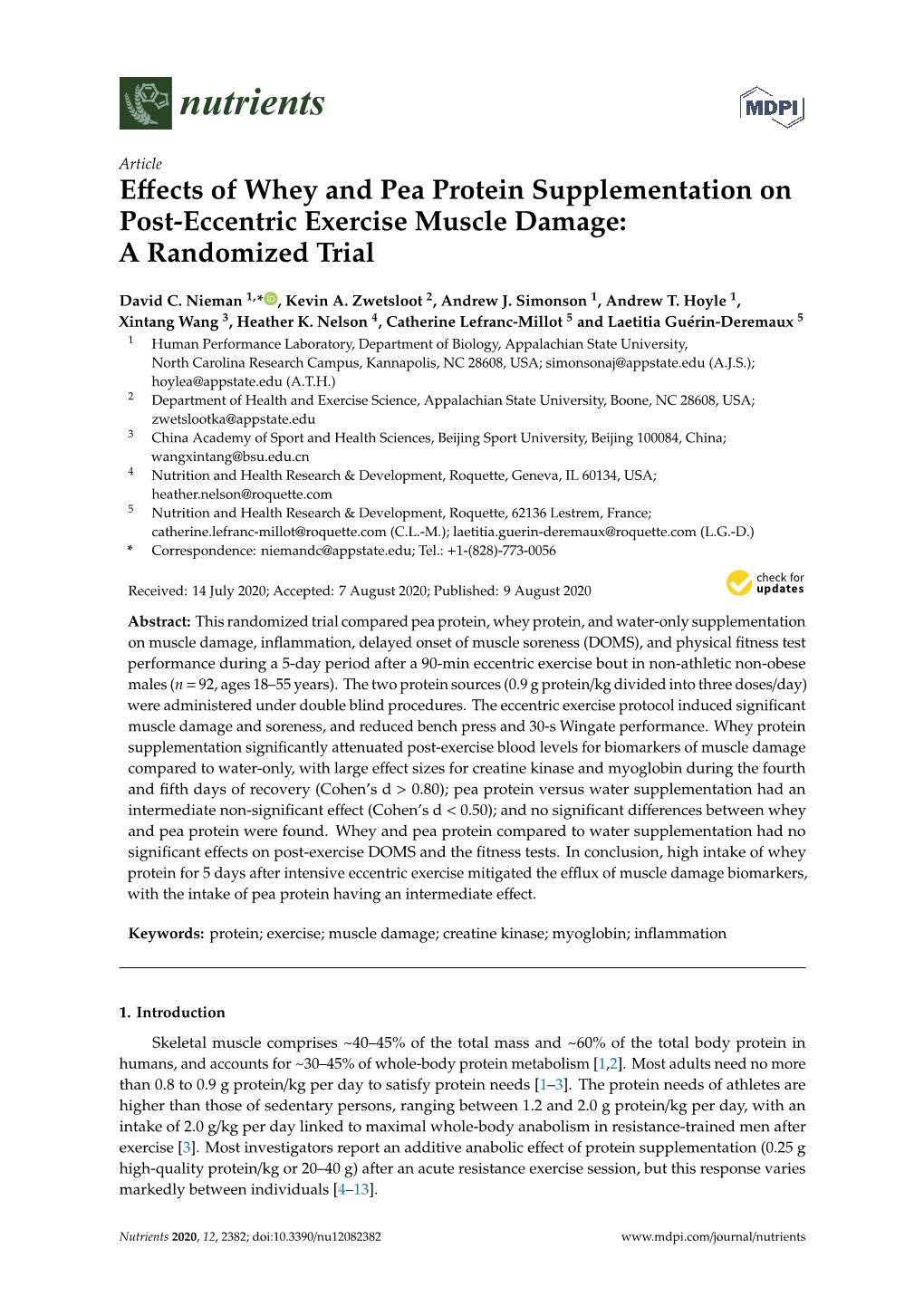 Effects of Whey and Pea Protein Supplementation on Post-Eccentric