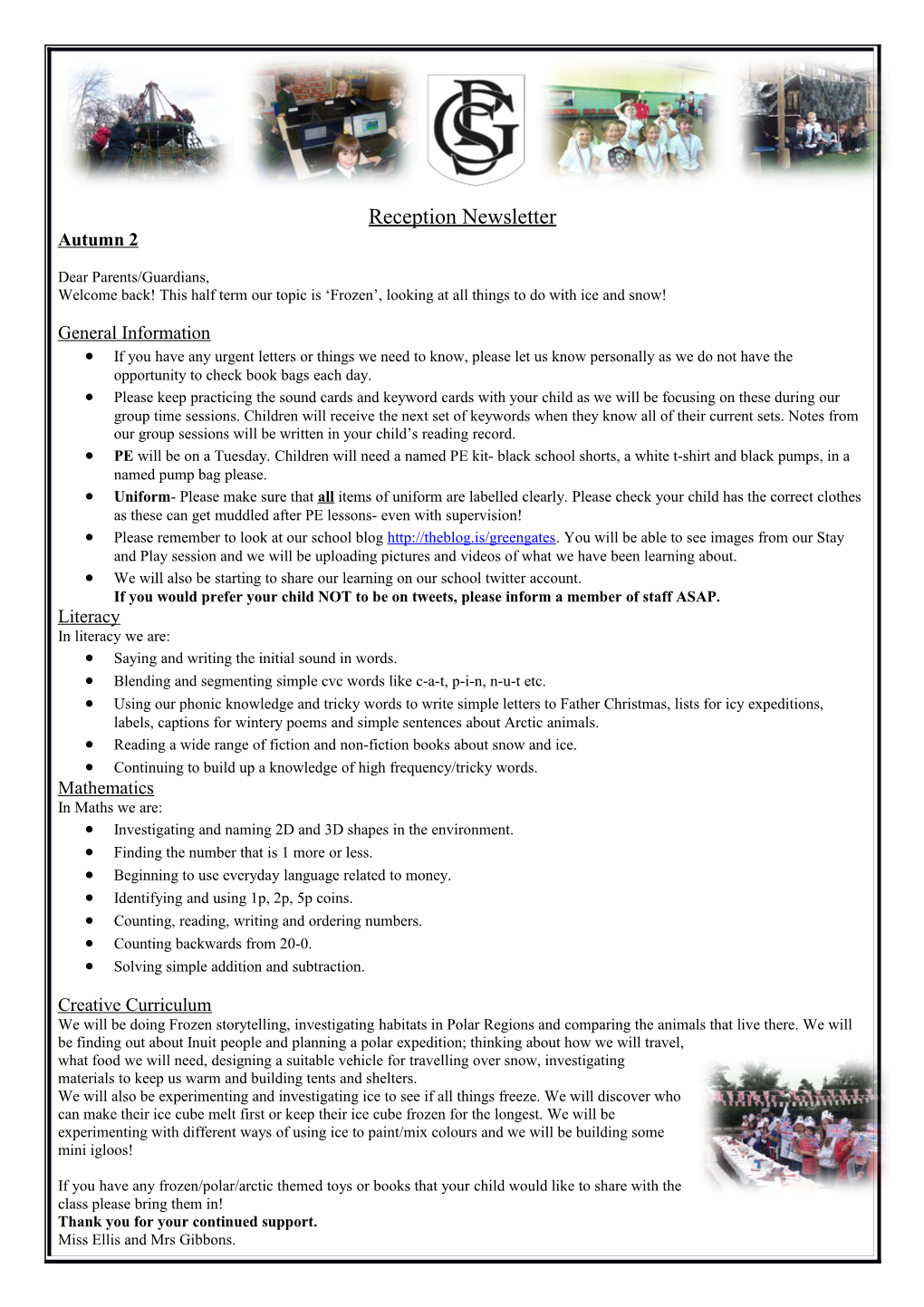 Reception Newsletter