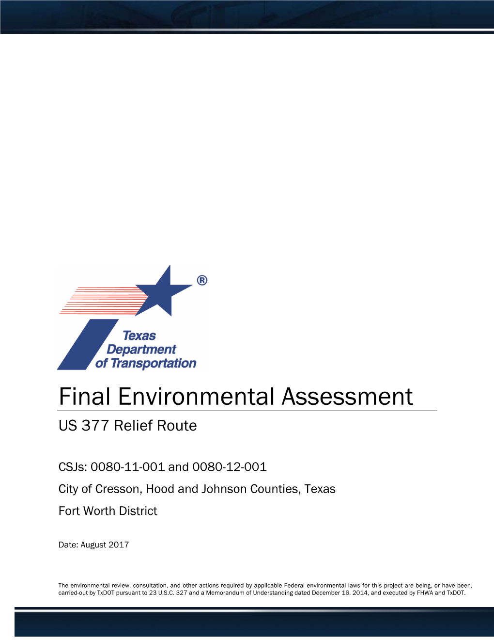 Final Environmental Assessment US 377 Relief Route