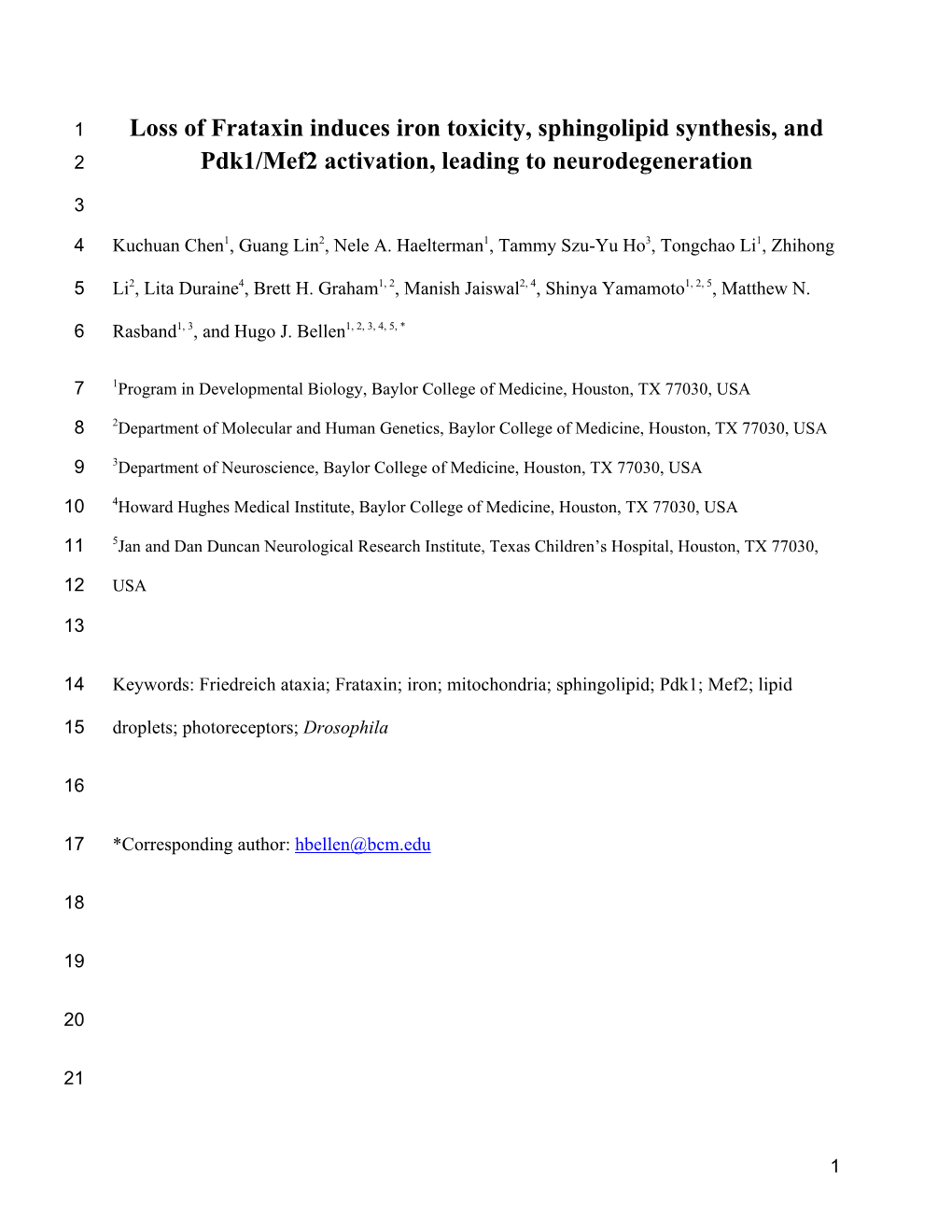 Loss of Frataxin Induces Iron Toxicity, Sphingolipid Synthesis, and Pdk1