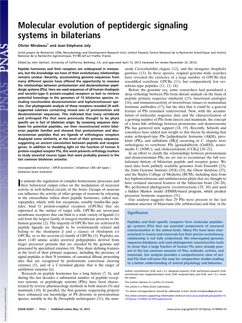 Molecular Evolution of Peptidergic Signaling Systems in Bilaterians