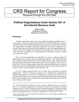 Political Organizations Under Section 527 of the Internal Revenue Code