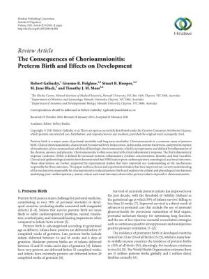 The Consequences of Chorioamnionitis: Preterm Birth and Effects on Development