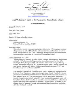 Jack W. Carter: a Guide to His Papers at the Jimmy Carter Library