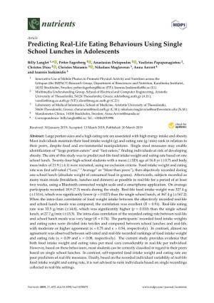 Predicting Real-Life Eating Behaviours Using Single School Lunches in Adolescents