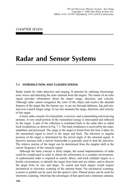 Radar and Sensor Systems
