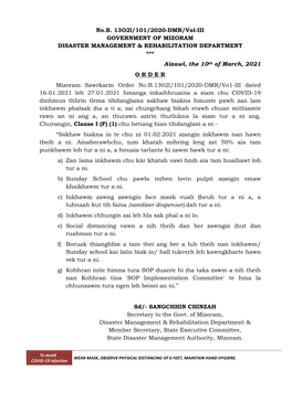 No.B. 13O2l/101/2020-DMR/Vol-III GOVERNMENT of MIZORAM