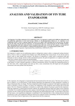 Analysis and Validation of Fin Tube Evaporator