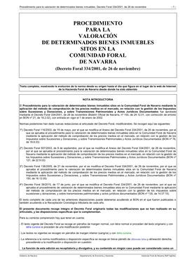 Procedimiento Para La Valoración De Determinados Bienes Inmuebles, Decreto Foral 334/2001, De 26 De Noviembre - 1