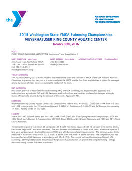 2015 Washington State YMCA Swimming Championships WEYERHAEUSER KING COUNTY AQUATIC CENTER January 30Th, 2016