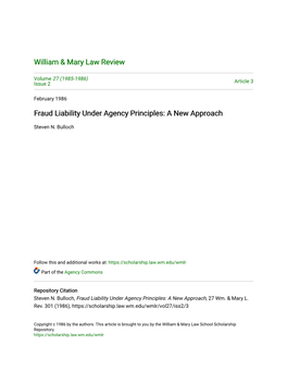 Fraud Liability Under Agency Principles: a New Approach