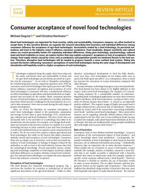 Consumer Acceptance of Novel Food Technologies