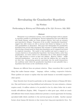 Reevaluating the Grandmother Hypothesis