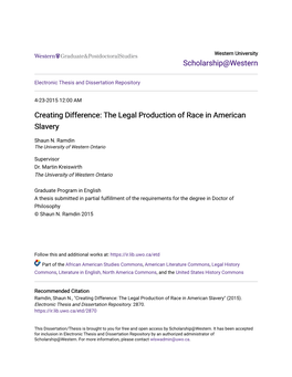 The Legal Production of Race in American Slavery