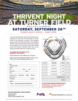 AT TURNER FIELD PHILLIES Vs BRAVES SATURDAY, SEPTEMBER 28 TH PARADE LINE-UP 5:00PM | GAME 7:10PM