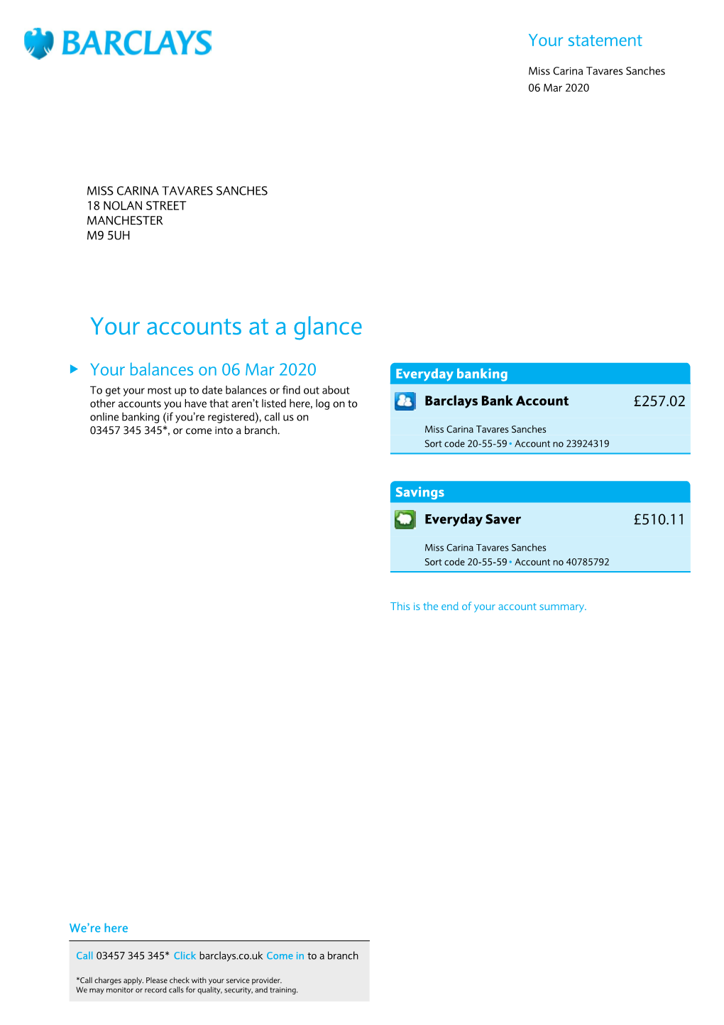 Your Accounts at a Glance