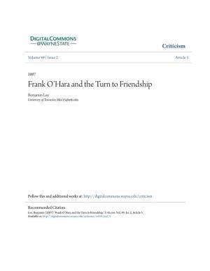 Frank O'hara and the Turn to Friendship