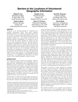 Barriers to the Localness of Volunteered Geographic Information Shilad W