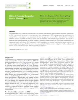 PLK1, a Potential Target for Cancer Therapy Liu Et Al