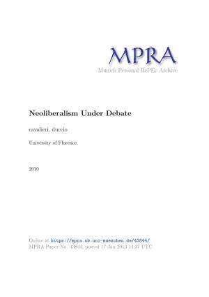 Neoliberalism Under Debate Cavalieri, Duccio