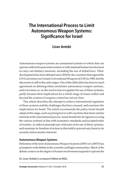 The International Process to Limit Autonomous Weapon Systems: Significance for Israel