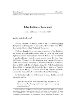 Introduction of Langlands