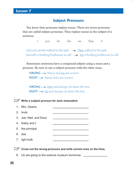 Lesson 7 Subject Pronouns